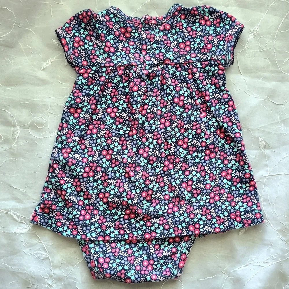 Carter's Navy Floral Baby Dress Onsie with Bow
